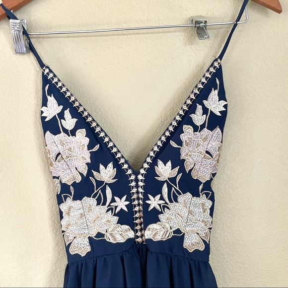 Soieblu Blue Floral Embroidered Maxi Gown Small Party Formal Wedding - Picture 3 of 8